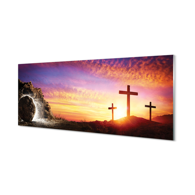 Glass print Cross cave sunset