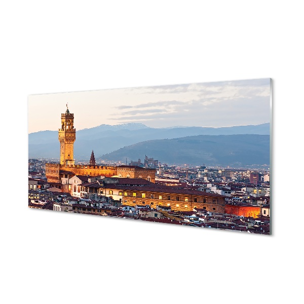 Glass print Panorama sunset castle italy