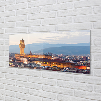 Glass print Panorama sunset castle italy