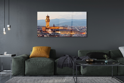 Glass print Panorama sunset castle italy