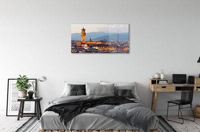 Glass print Panorama sunset castle italy