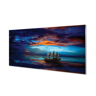 Glass print Clouds night sea ship