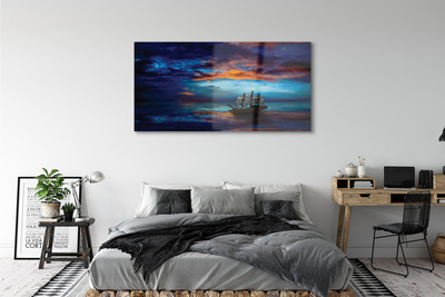 Glass print Clouds night sea ship