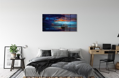 Glass print Clouds night sea ship