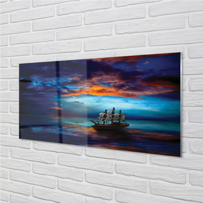 Glass print Clouds night sea ship