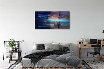 Glass print Clouds night sea ship