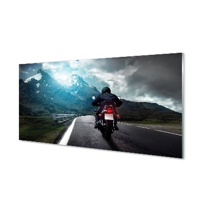 Glass print Road mountain man sky