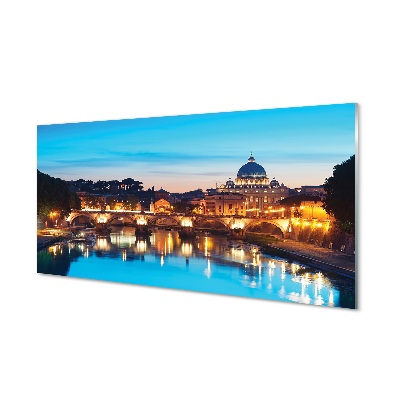 Glass print Rome river bridge sunset