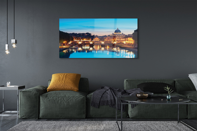 Glass print Rome river bridge sunset