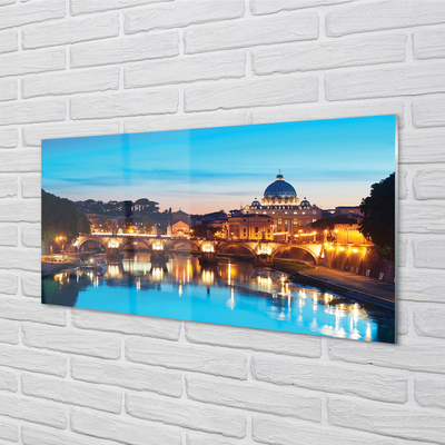 Glass print Rome river bridge sunset