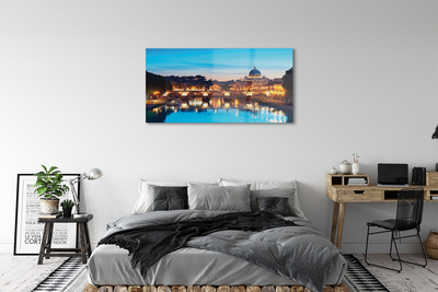 Glass print Rome river bridge sunset