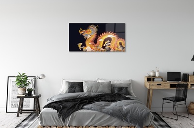 Glass print Japanese golden dragon