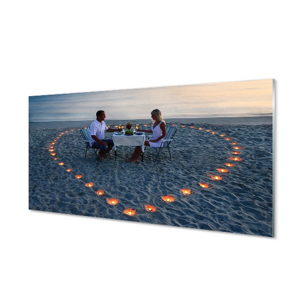 Glass print Heart with a pair of candles sea