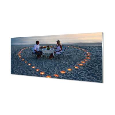 Glass print Heart with a pair of candles sea