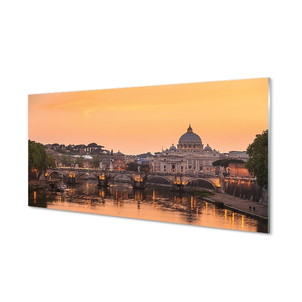 Glass print Rome sunset river bridge building