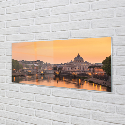 Glass print Rome sunset river bridge building