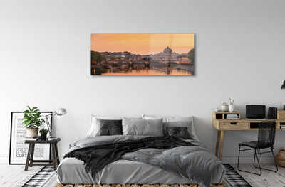 Glass print Rome sunset river bridge building