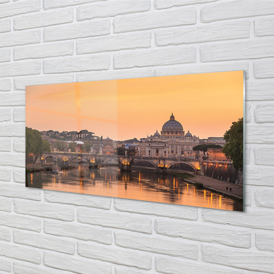 Glass print Rome sunset river bridge building