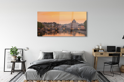 Glass print Rome sunset river bridge building