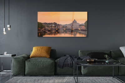 Glass print Rome sunset river bridge building