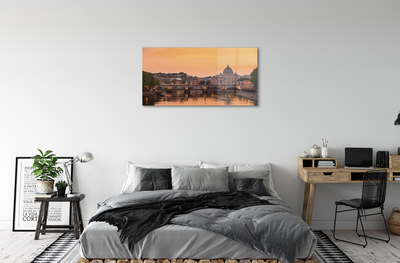 Glass print Rome sunset river bridge building