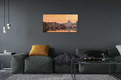 Glass print Rome sunset river bridge building