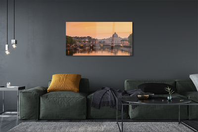 Glass print Rome sunset river bridge building