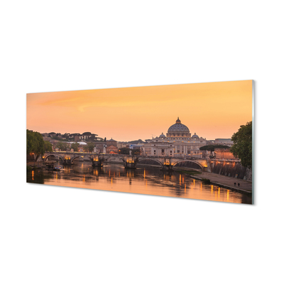 Glass print Rome sunset river bridge building