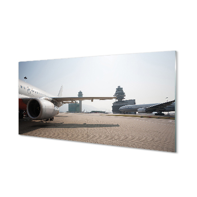 Glass print Sky building airplane airport