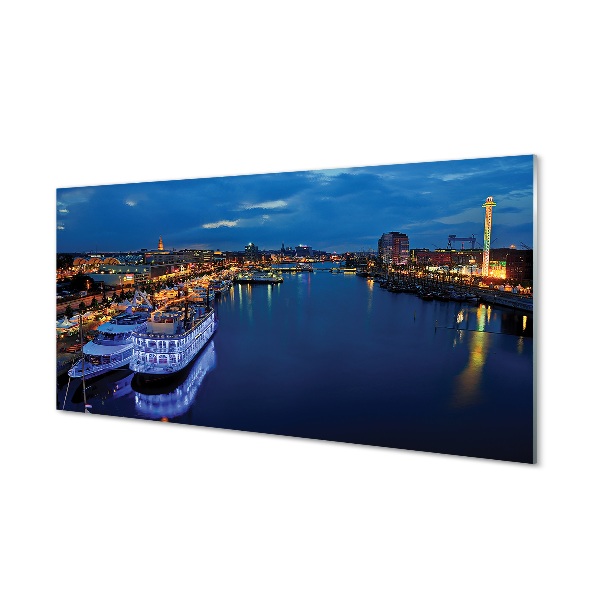 Glass print The city of sea ship in the night sky