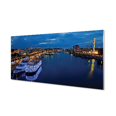 Glass print The city of sea ship in the night sky