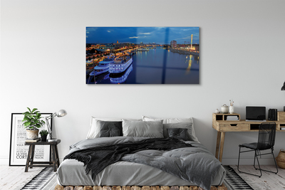 Glass print The city of sea ship in the night sky