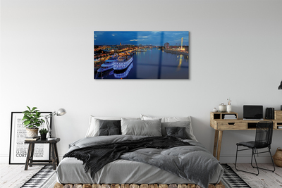 Glass print The city of sea ship in the night sky