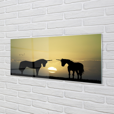 Glass print Sunset on the field unicorns