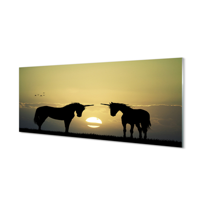 Glass print Sunset on the field unicorns