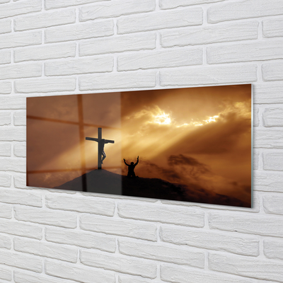 Glass print Jesus cross light