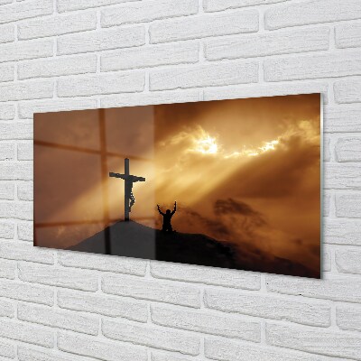 Glass print Jesus cross light
