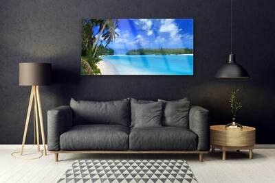 Glass Print Beach palms south sea landscape blue green