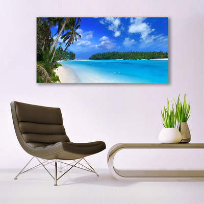 Glass Print Beach palms south sea landscape blue green