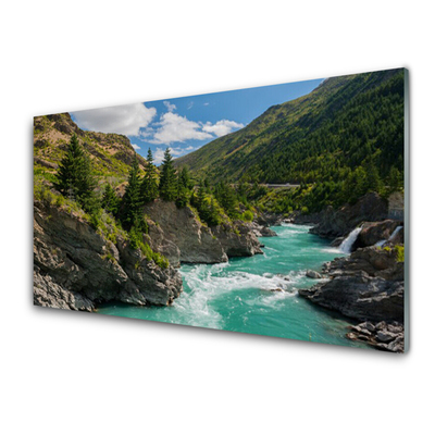 Glass Print Mountains river landscape blue green