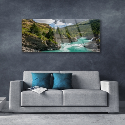 Glass Print Mountains river landscape blue green