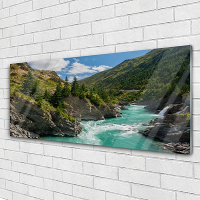 Glass Print Mountains river landscape blue green