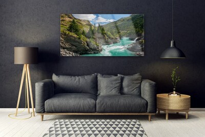 Glass Print Mountains river landscape blue green