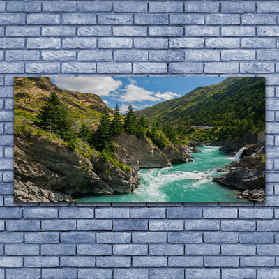 Glass Print Mountains river landscape blue green