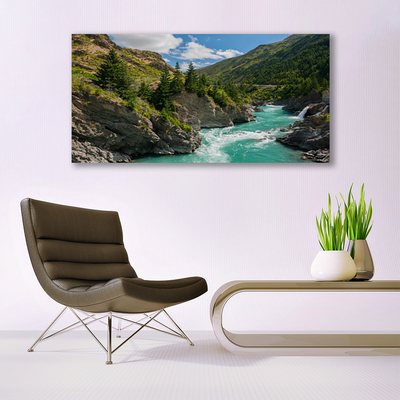 Glass Print Mountains river landscape blue green