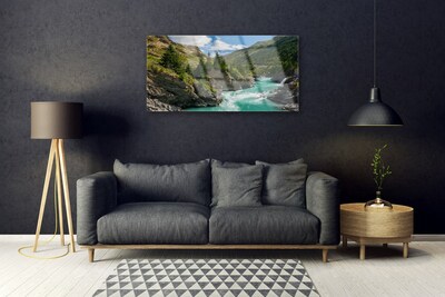 Glass Print Mountains river landscape blue green