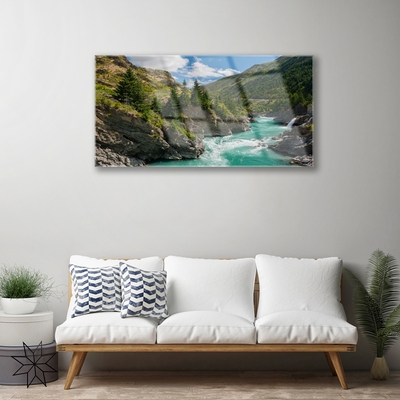 Glass Print Mountains river landscape blue green