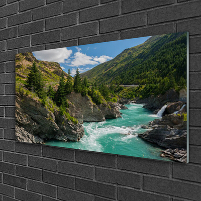 Glass Print Mountains river landscape blue green