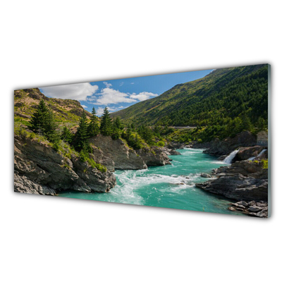 Glass Print Mountains river landscape blue green