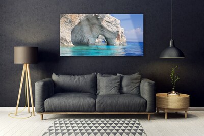 Glass Print Cliff sea lake water landscape blue white